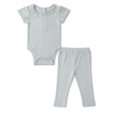Organic Lace Collar Onesie & Tights Set - Fog - Aaria Tees Aaria Tees