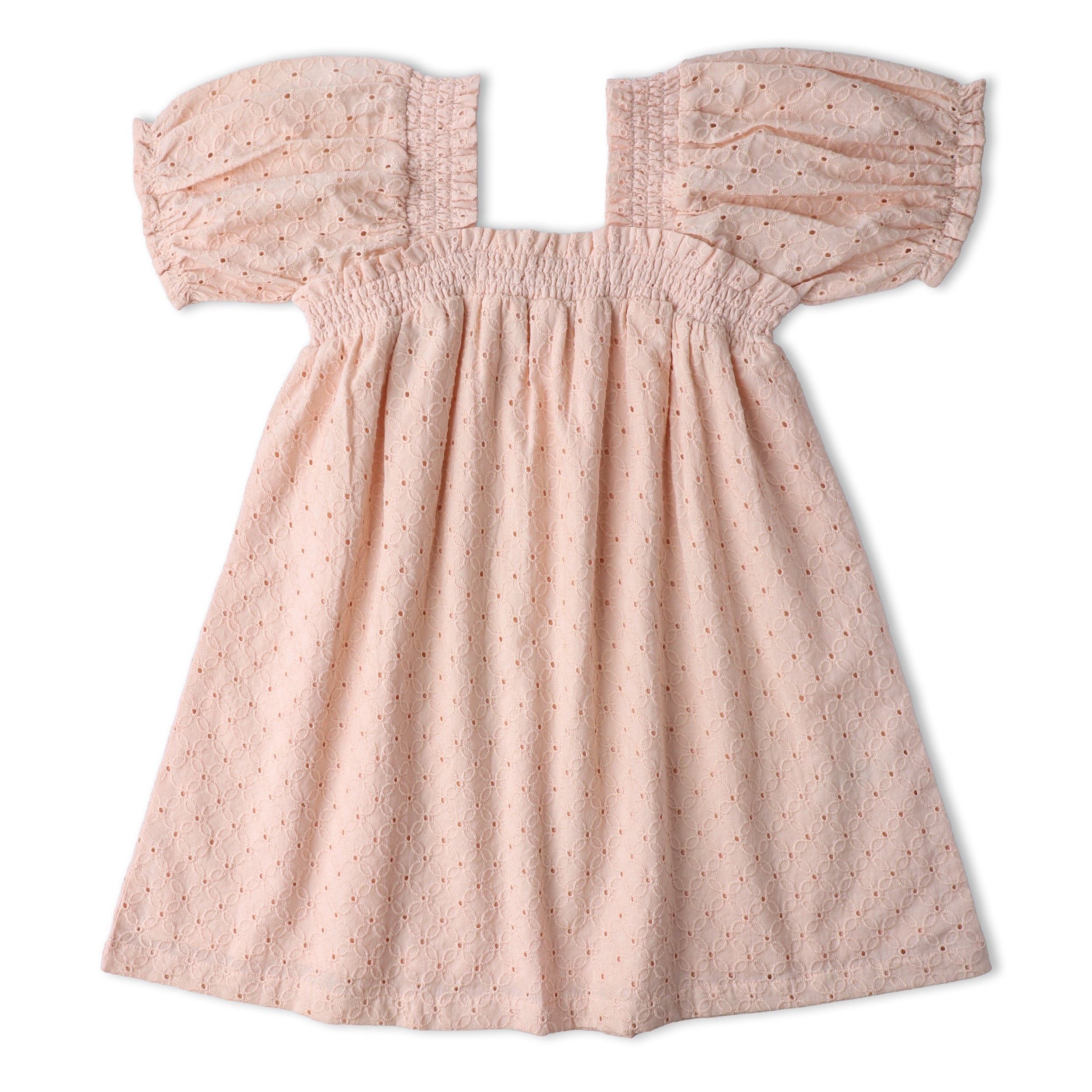 Organic Eyelet Bubble Sleeve Dress - Blush Eyelet - Aaria Tees Aaria Tees