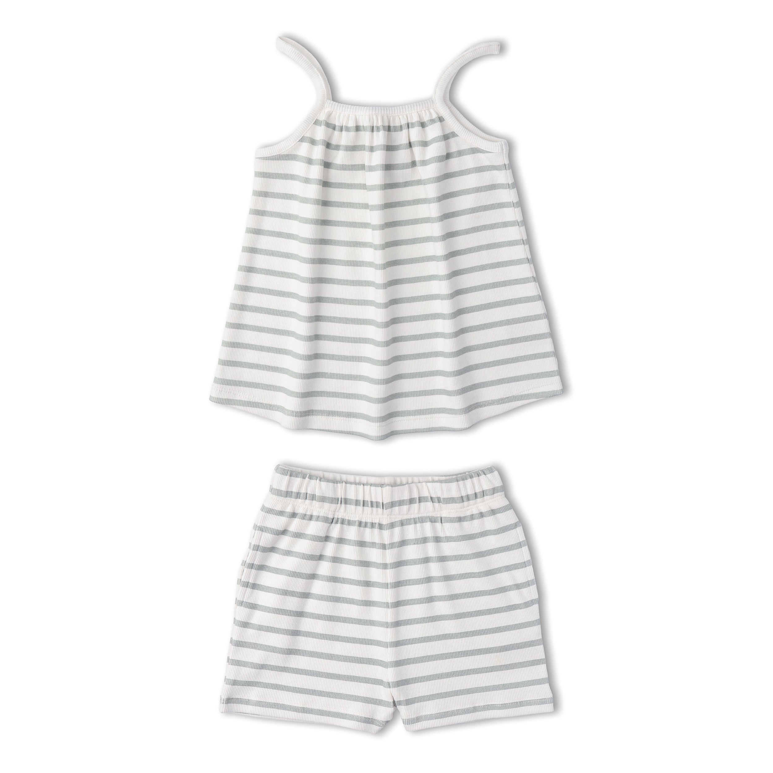 Organic Tank Top & Shorts Set - Fog Stripes - Aaria Tees Aaria Tees
