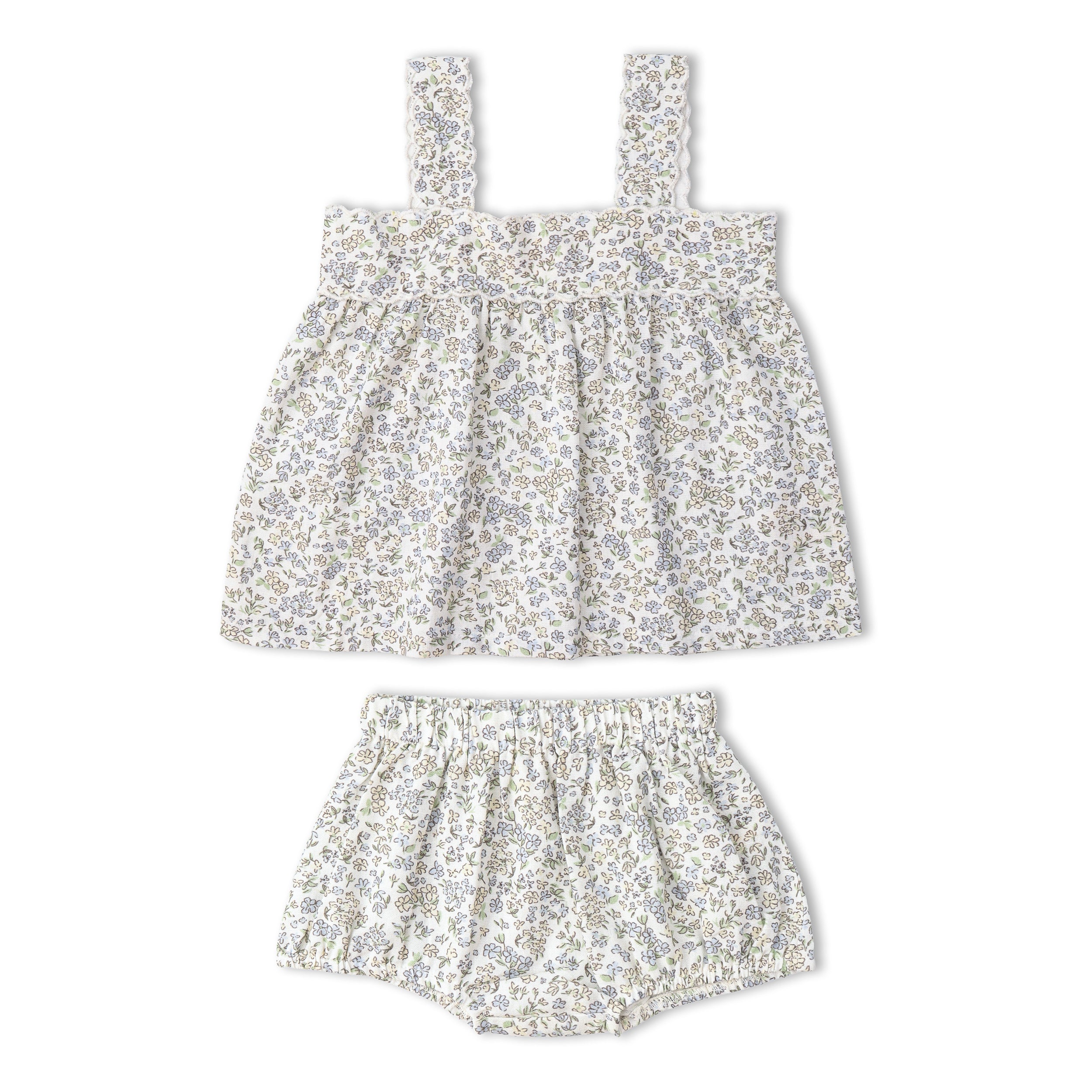 Organic Scalloped Top & Bloomers Set - Tulle Floral - Aaria Tees Aaria Tees