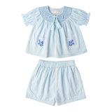 Organic Smocked Top & Shorts Set - Light Blue - Aaria Tees Aaria Tees