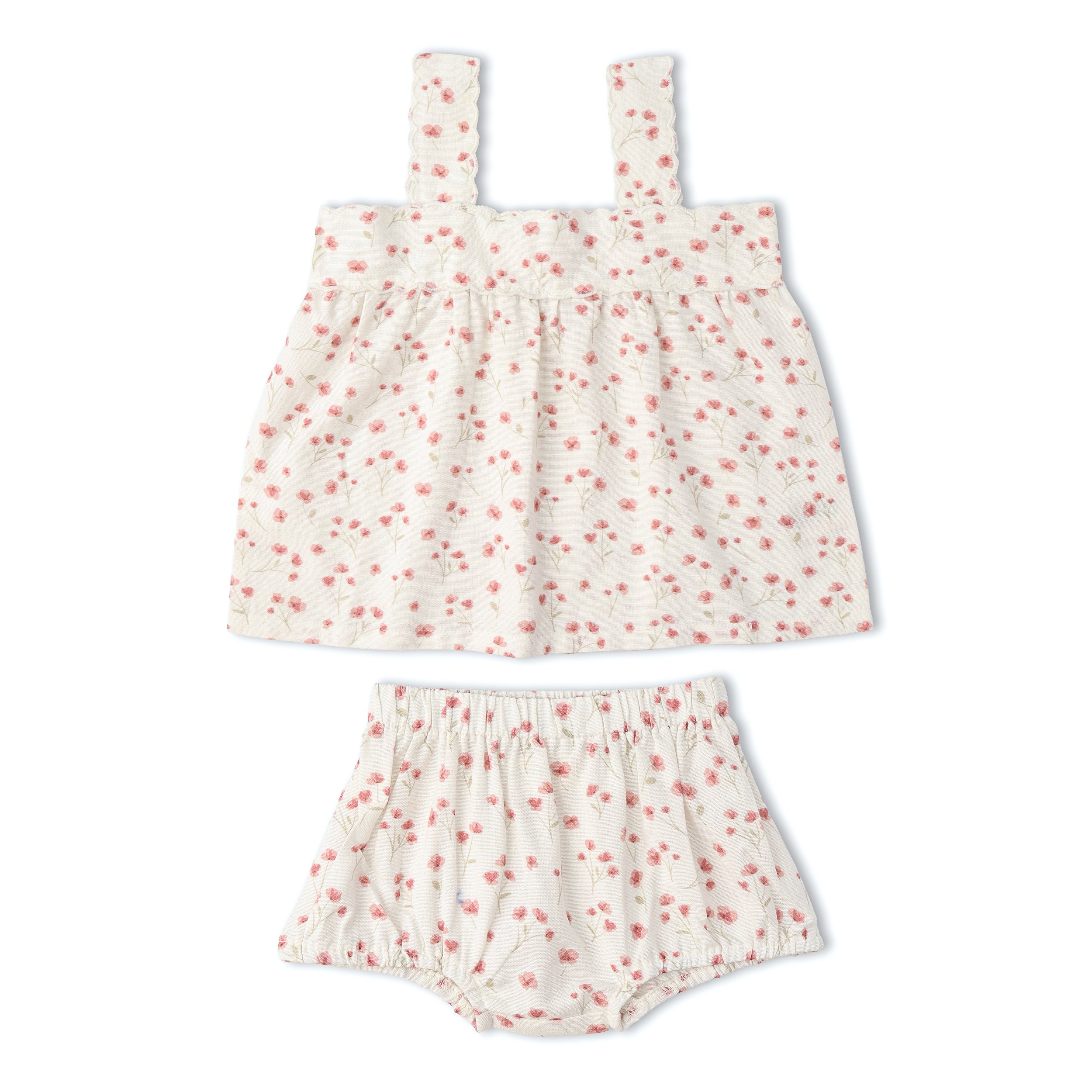 Organic Scalloped Top & Bloomers Set - Pink  Bloom - Aaria Tees Aaria Tees