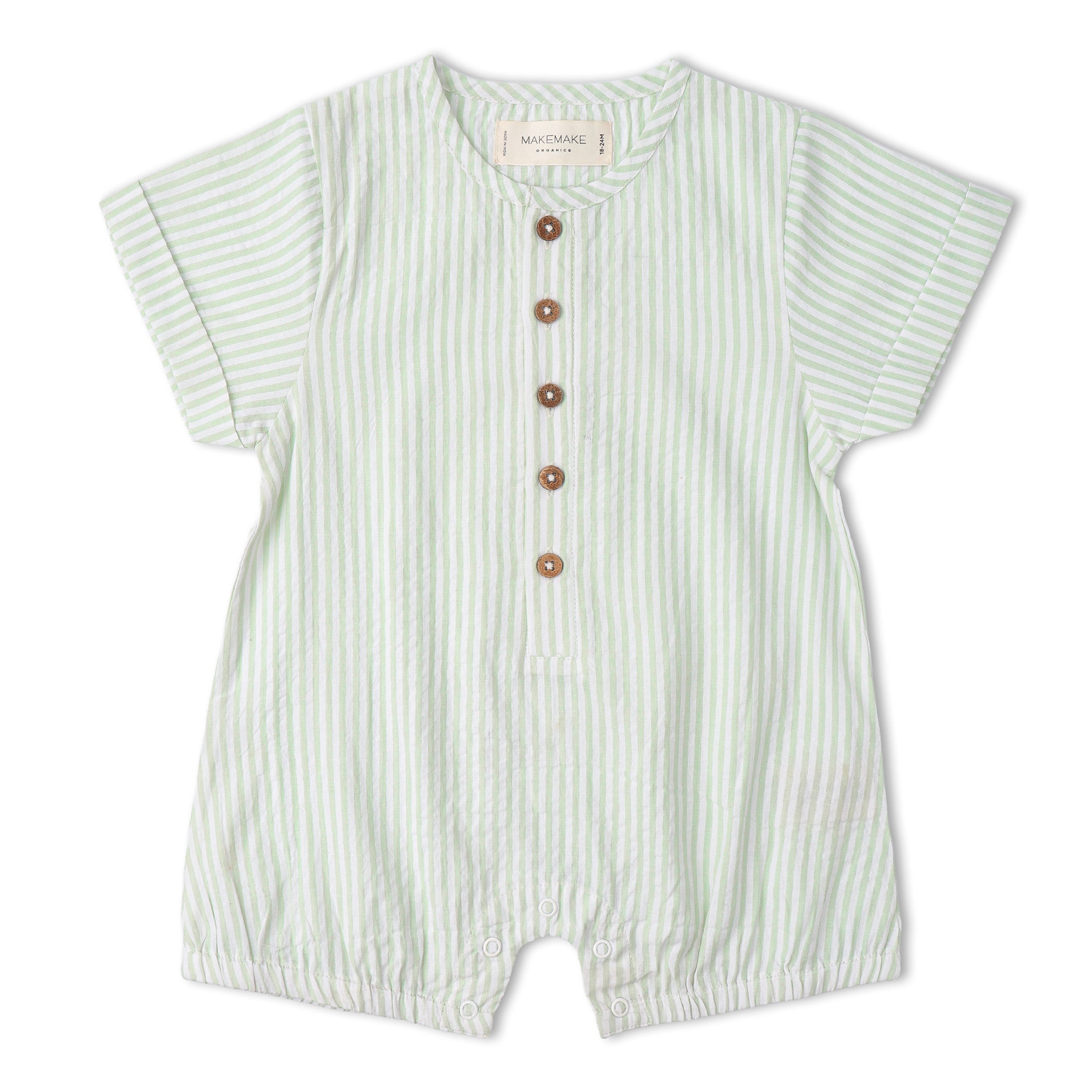 Organic Short Bubble Romper - Basil Stripes - Aaria Tees Aaria Tees