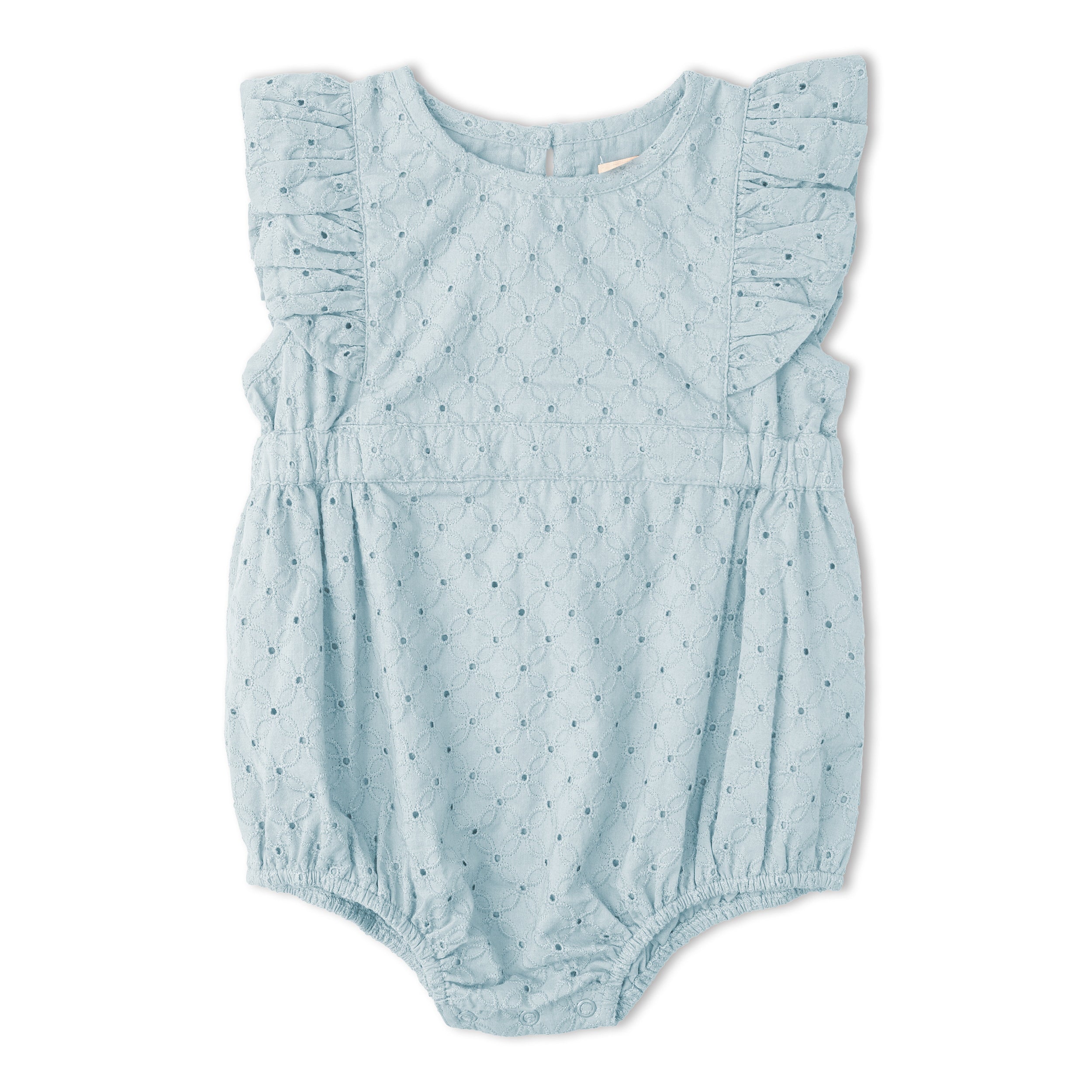 Organic Eyelet Flutter Romper - Light Blue Eyelet - Aaria Tees Aaria Tees