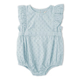 Organic Eyelet Flutter Romper - Light Blue Eyelet - Aaria Tees Aaria Tees