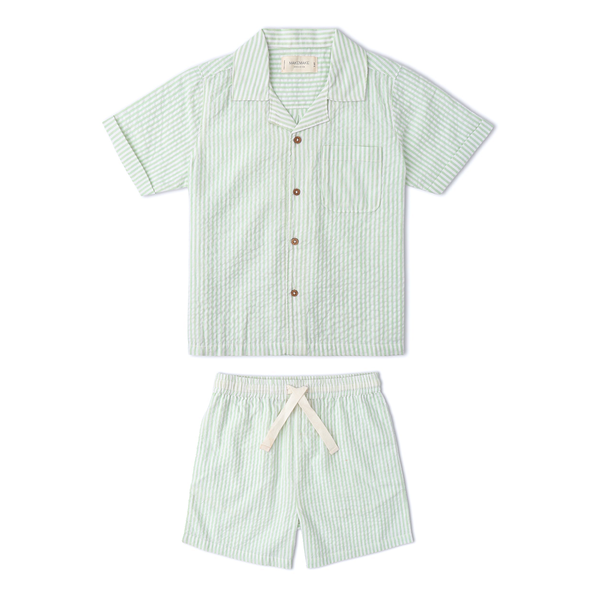 Organic Shirt & Shorts Set - Basil Stripes - Aaria Tees Aaria Tees