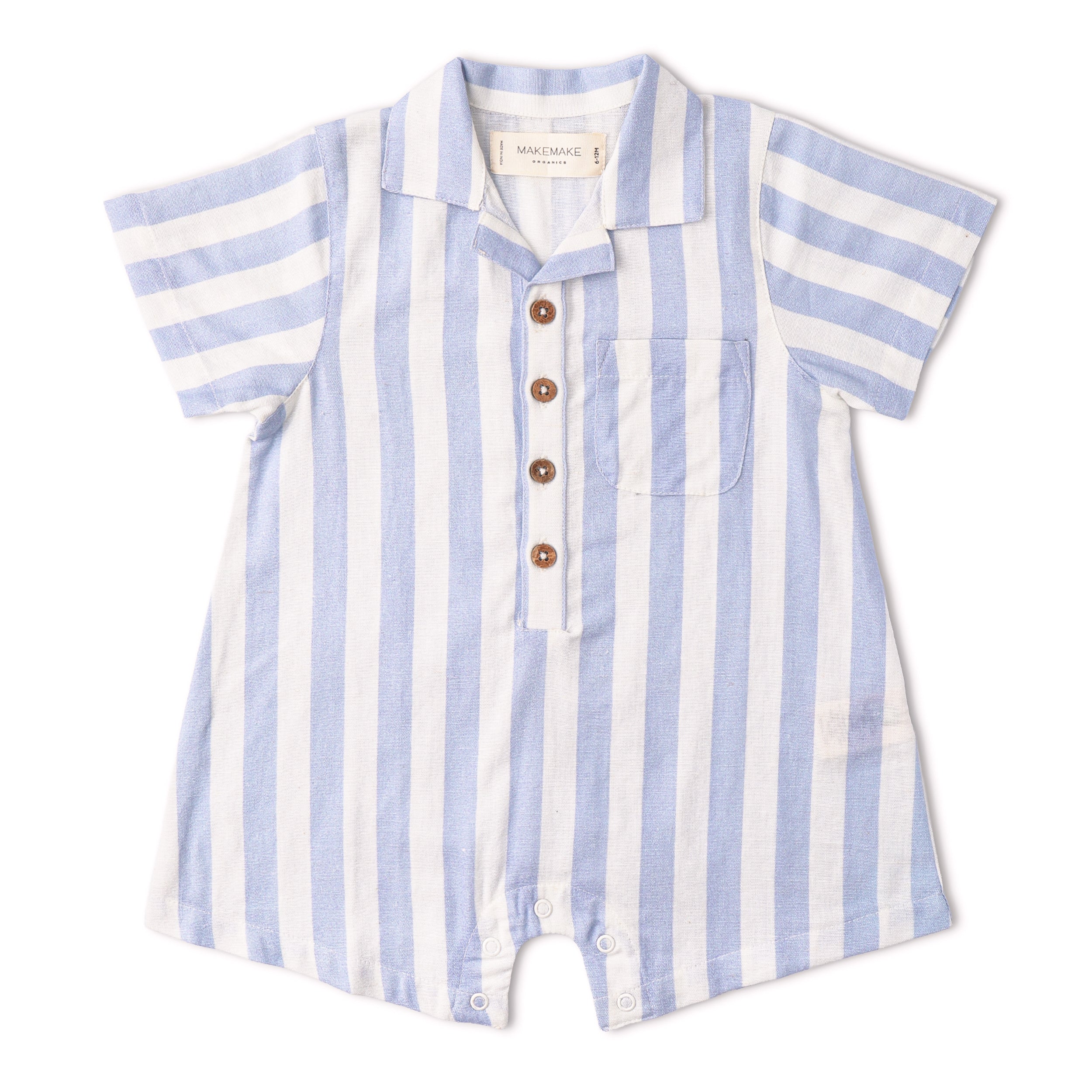 Organic Collared Romper - Blue Stripes - Aaria Tees Aaria Tees