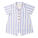 Organic Collared Romper - Blue Stripes - Aaria Tees Aaria Tees