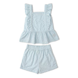 Organic Eyelet Flutter Top And Shorts Set - Light Blue Eyelet - Aaria Tees Aaria Tees