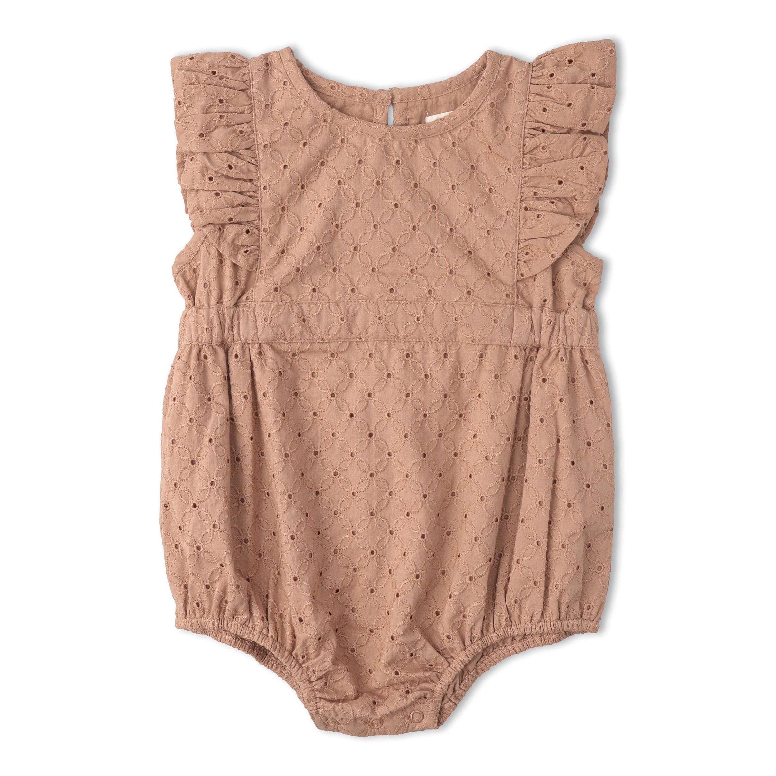 Organic Eyelet Flutter Romper - Clay Eyelet - Aaria Tees Aaria Tees