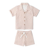 Organic Shirt & Shorts Set - Brick Checks - Aaria Tees Aaria Tees