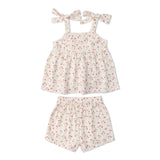Organic Tie Up Top & Shorts Set - Pink  Bloom - Aaria Tees Aaria Tees