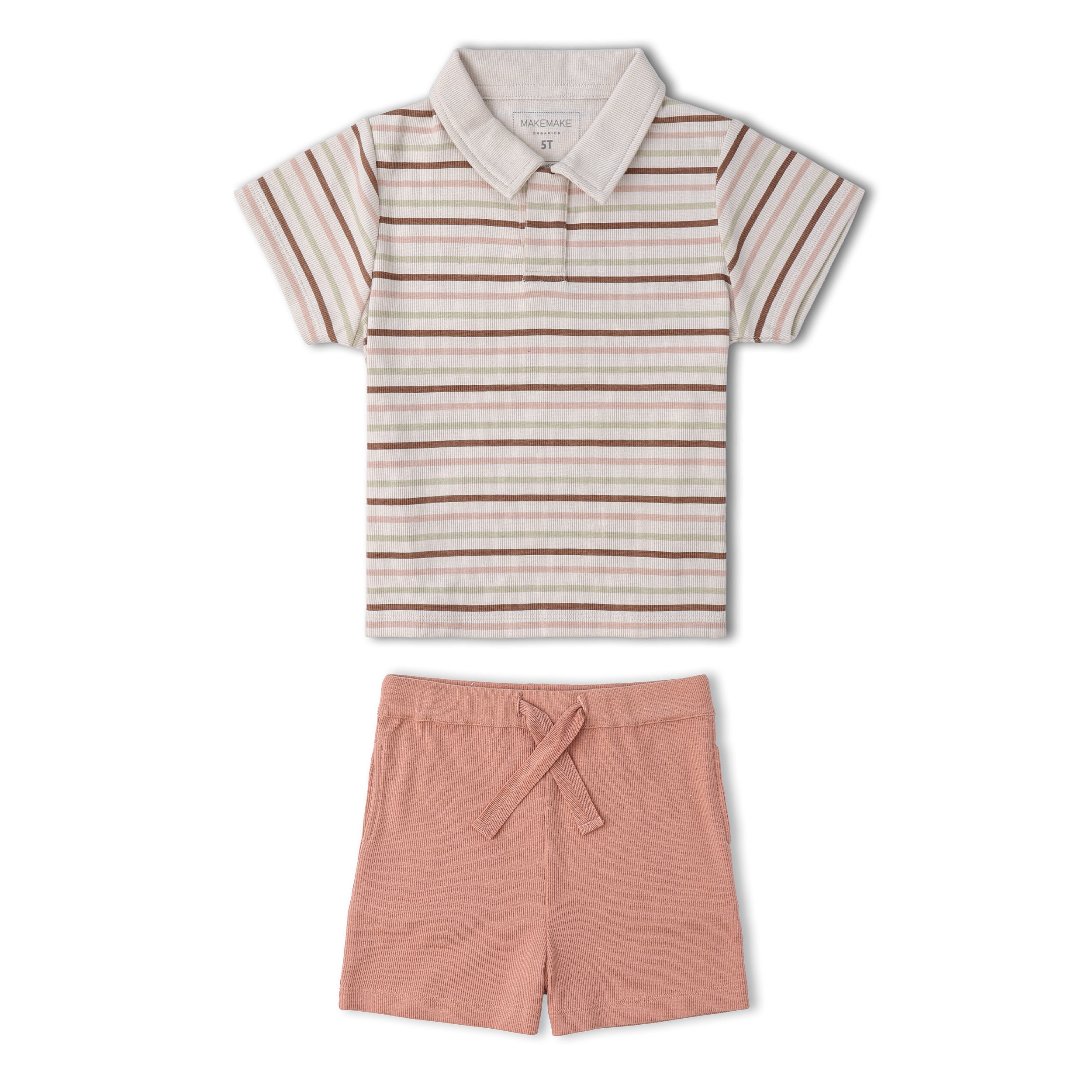 Organic Collar Tee & Shorts Set - Terra Stripes - Aaria Tees Aaria Tees
