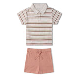 Organic Collar Tee & Shorts Set - Terra Stripes - Aaria Tees Aaria Tees