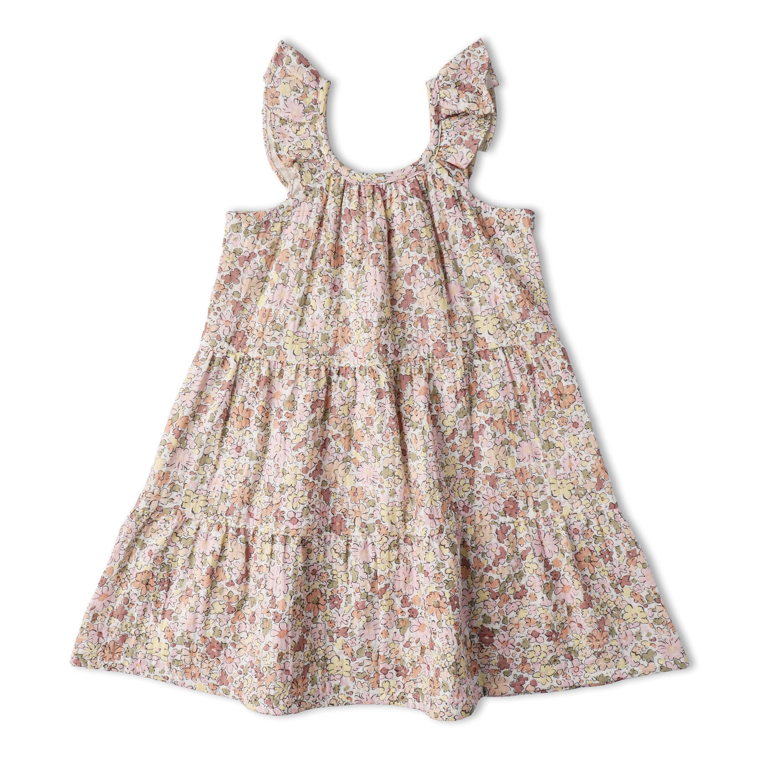 Organic Ruffle Tiered Dress - Pastel Bloom - Aaria Tees Aaria Tees