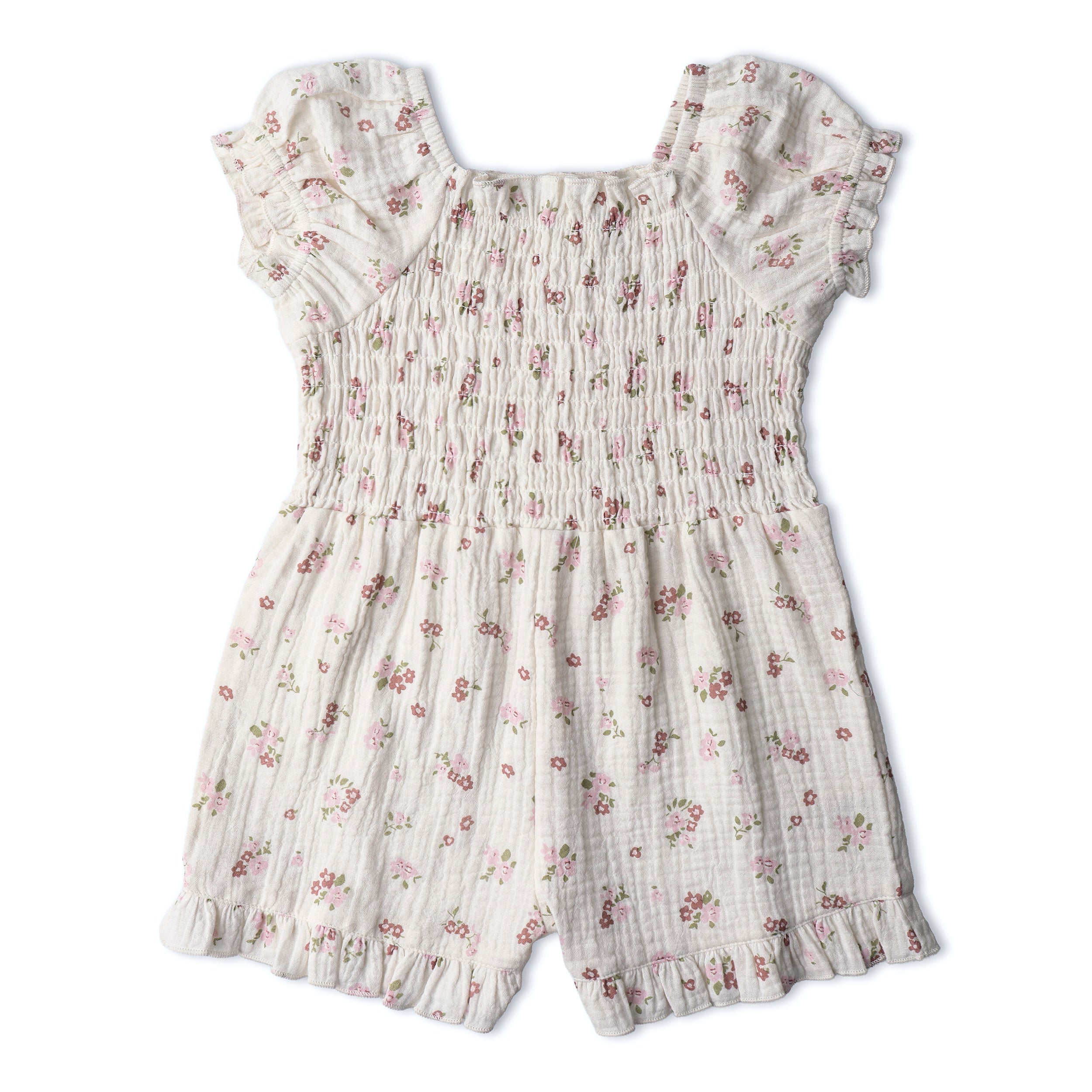 Organic Smocked Jumpsuit - Blush Floral - Aaria Tees Aaria Tees