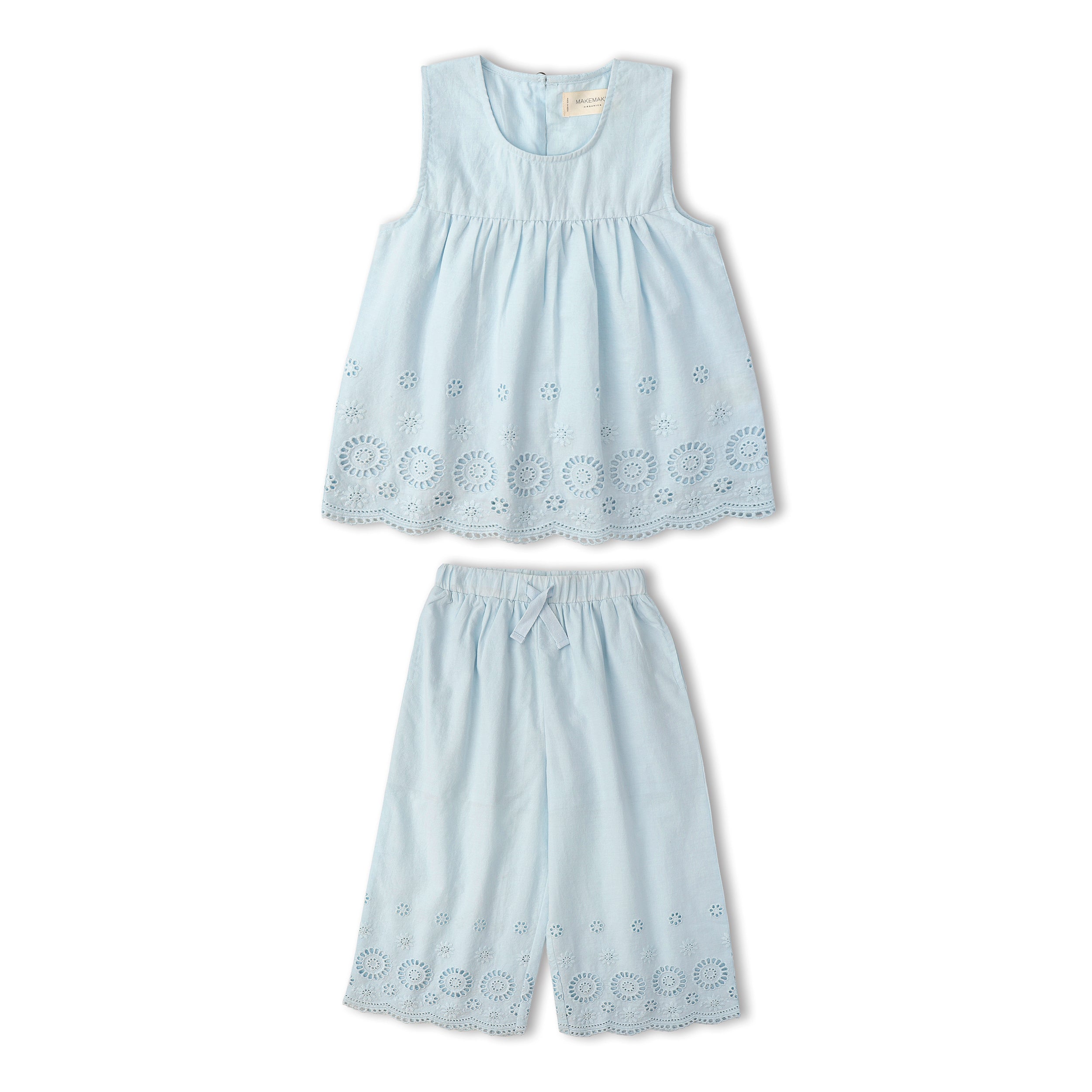 Organic Eyelet Top And Pant Set - Light Blue Eyelet - Aaria Tees Aaria Tees