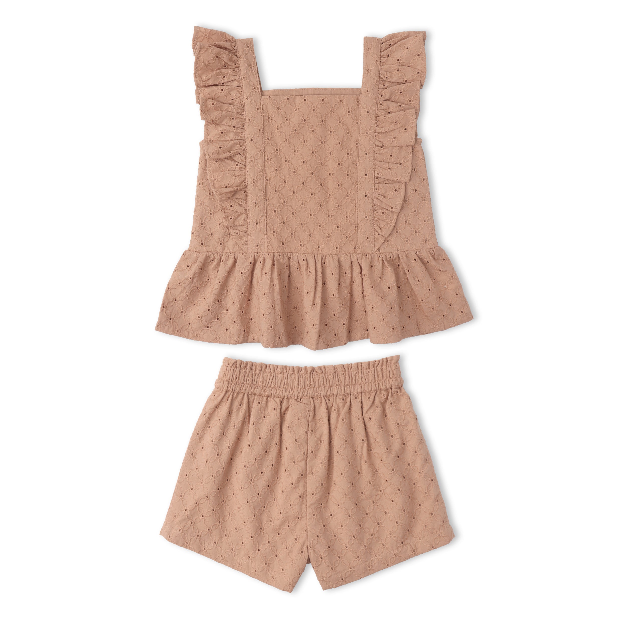 Organic Eyelet Flutter Top And Shorts Set - Clay Eyelet - Aaria Tees Aaria Tees