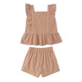 Organic Eyelet Flutter Top And Shorts Set - Clay Eyelet - Aaria Tees Aaria Tees