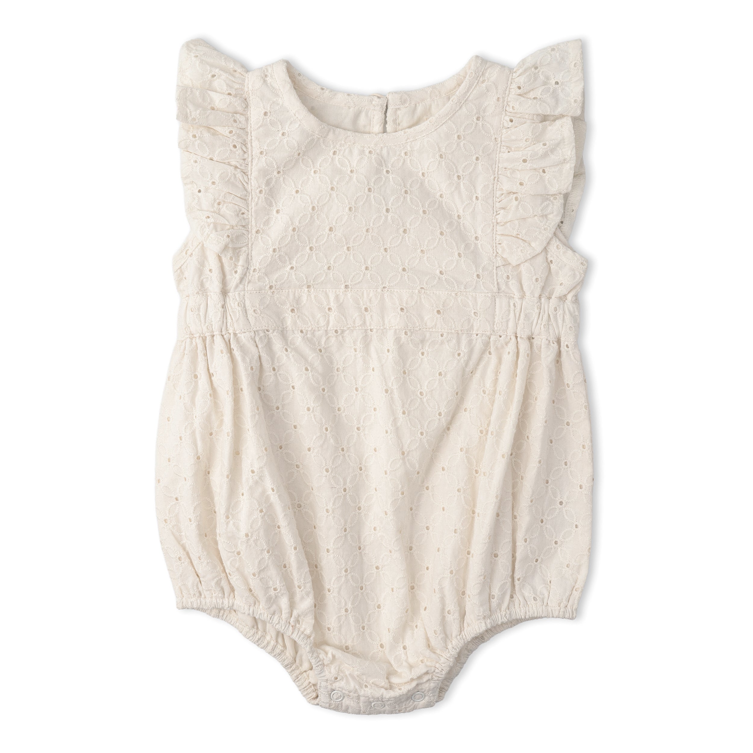 Organic Eyelet Flutter Romper- Ivory Eyelet - Aaria Tees Aaria Tees