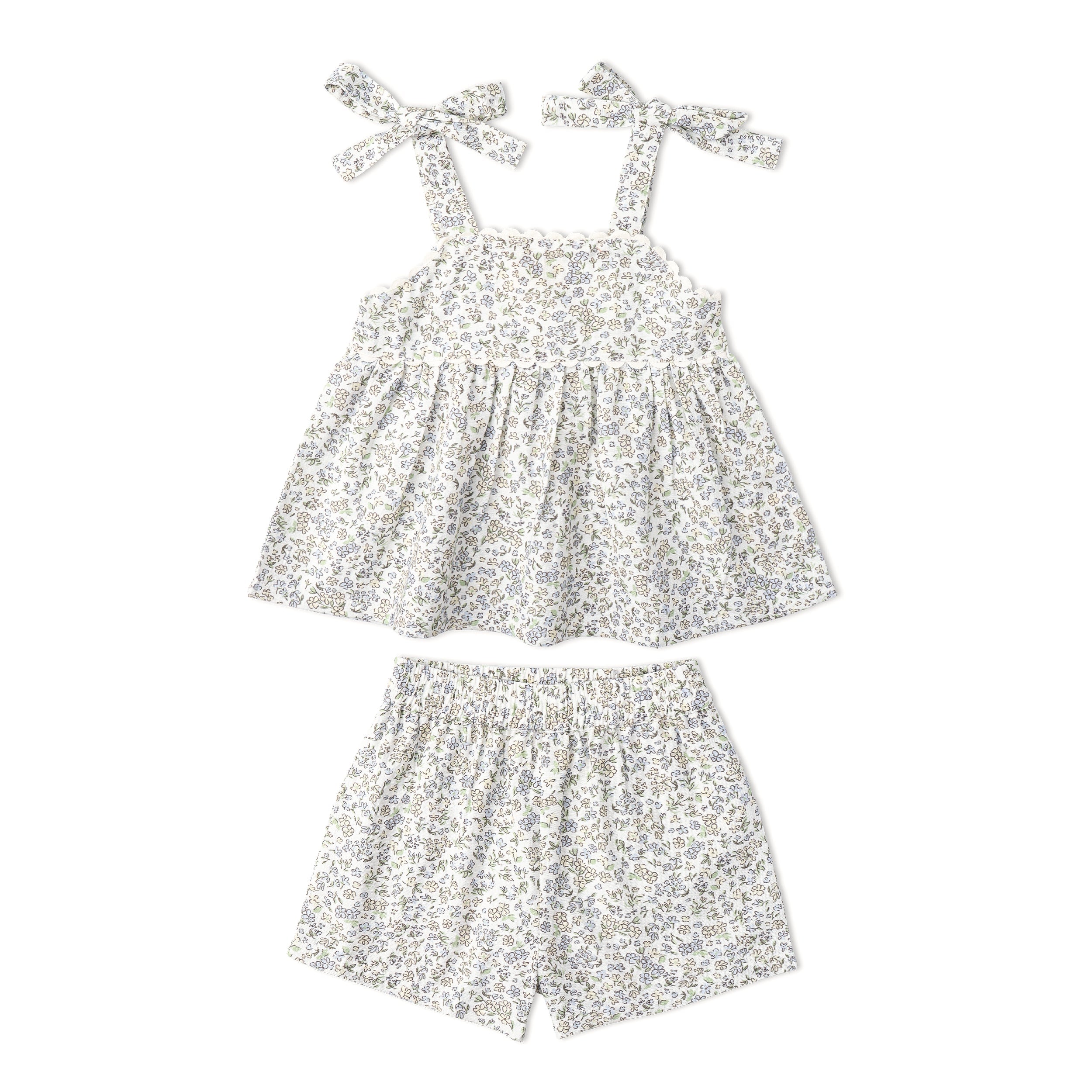 Organic Tie Up Top & Shorts Set - Tulle Floral - Aaria Tees Aaria Tees
