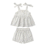 Organic Tie Up Top & Shorts Set - Tulle Floral - Aaria Tees Aaria Tees