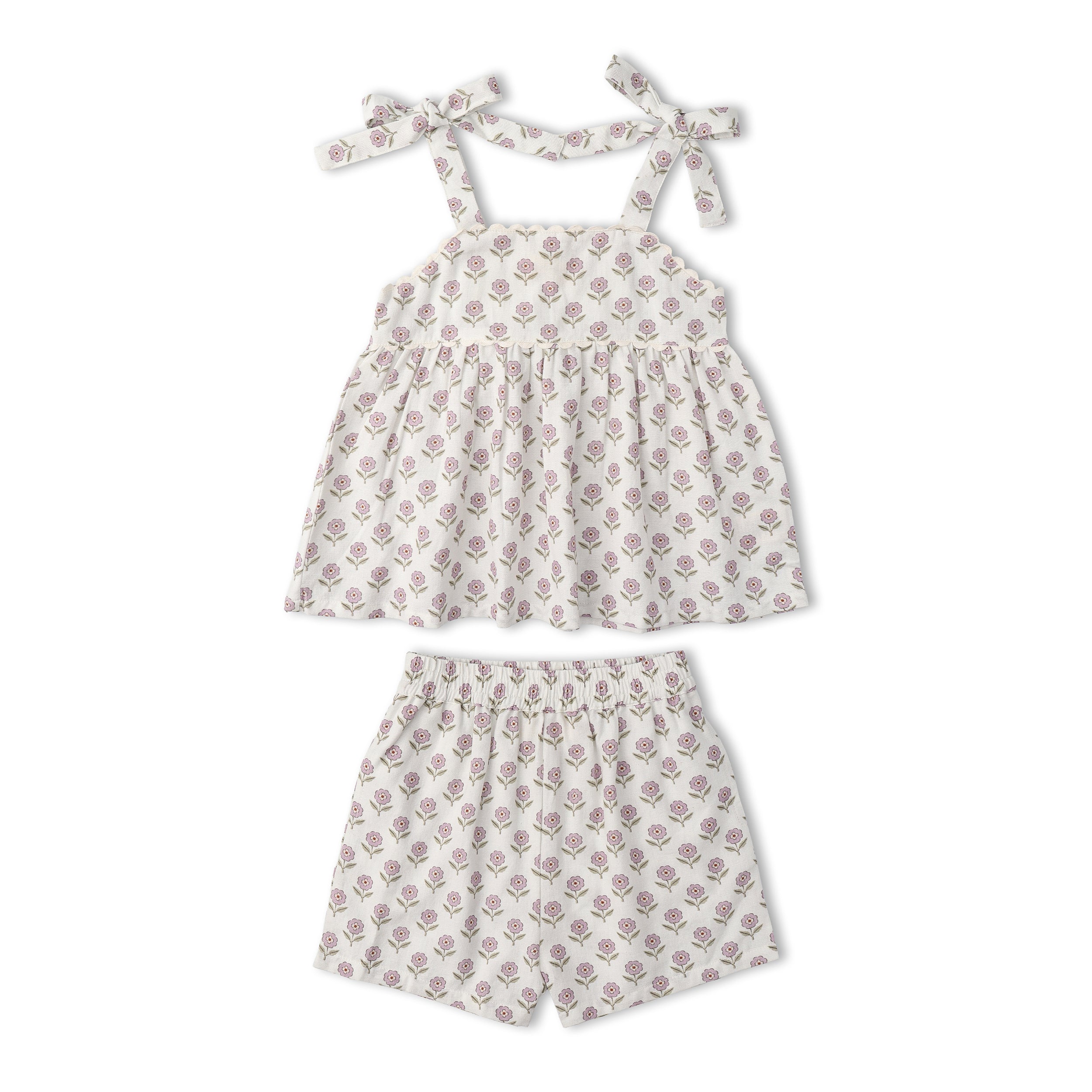 Organic Tie Up Top & Shorts Set - Lavender - Aaria Tees Aaria Tees