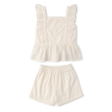Organic Eyelet Flutter Top And Shorts Set - Ivory Eyelet - Aaria Tees Aaria Tees