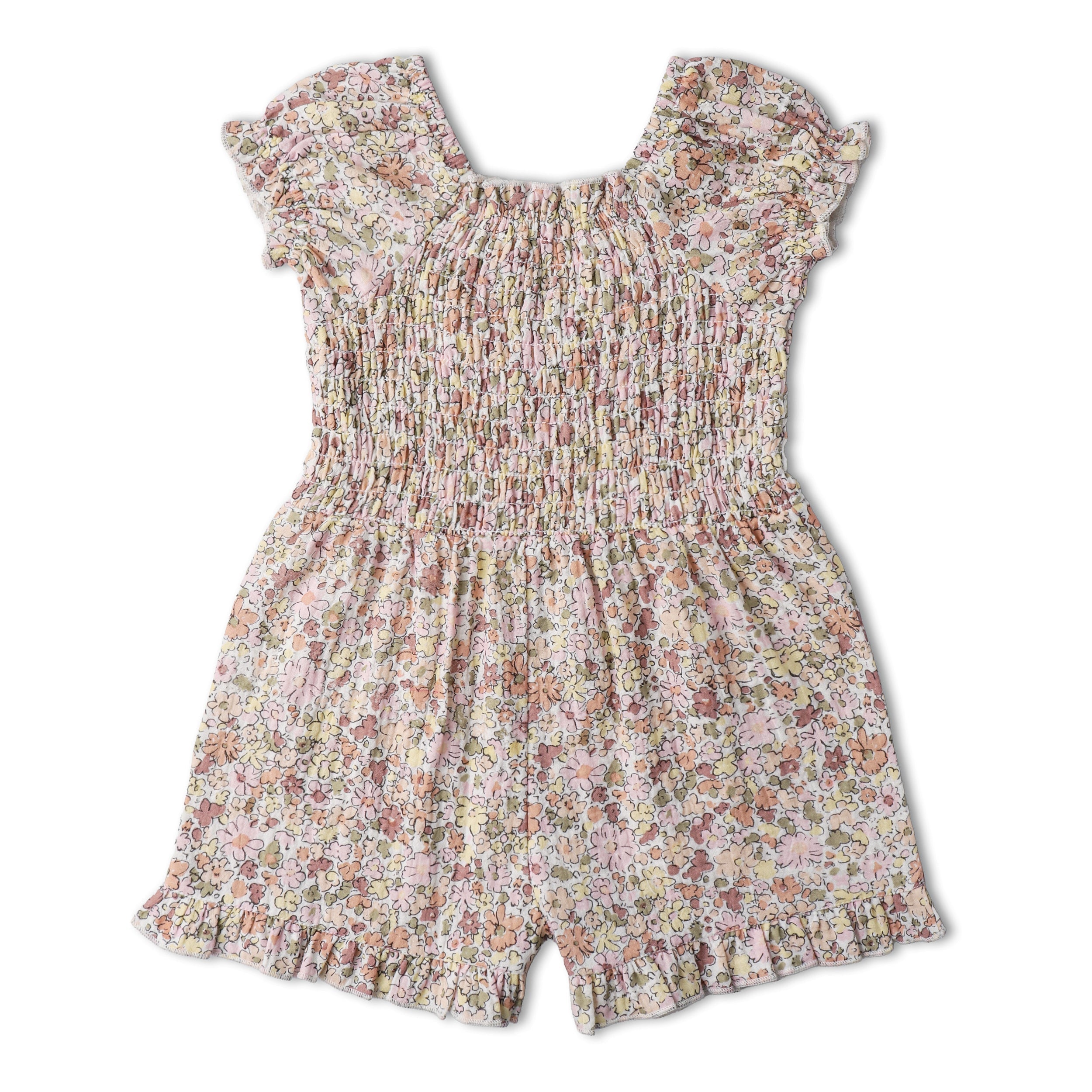 Organic Smocked Jumpsuit - Pastel Bloom - Aaria Tees Aaria Tees