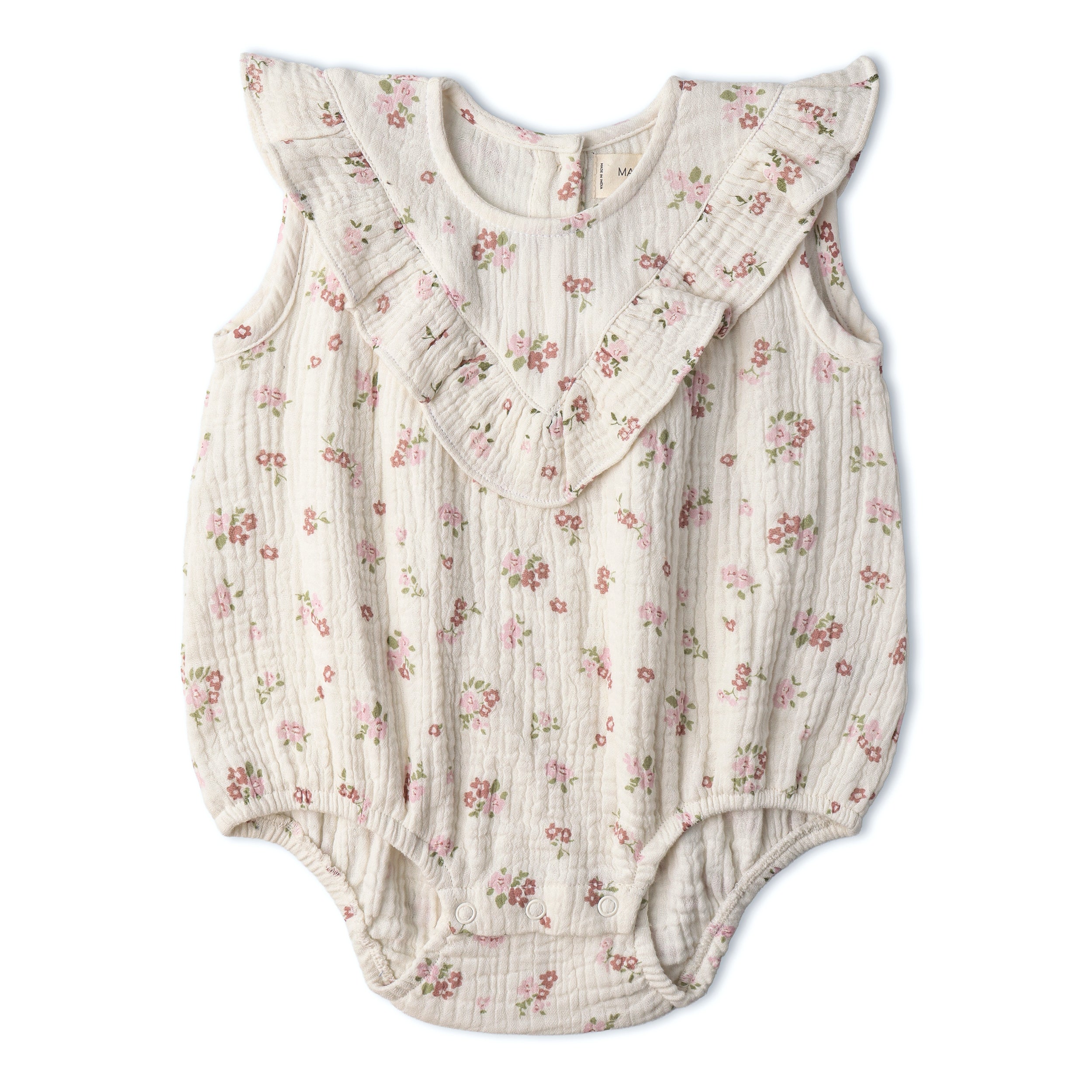 Organic Sleeveless Ruffle Bubble Romper - Blush Floral - Aaria Tees Aaria Tees