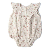 Organic Sleeveless Ruffle Bubble Romper - Blush Floral - Aaria Tees Aaria Tees