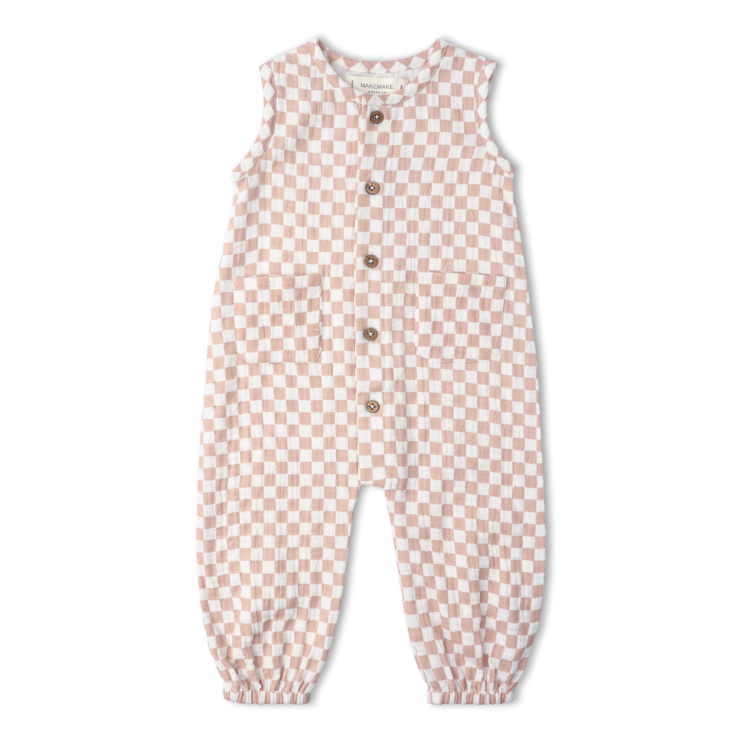 Organic Buttoned Jumpsuit - Brick Checks - Aaria Tees Aaria Tees