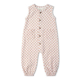 Organic Buttoned Jumpsuit - Brick Checks - Aaria Tees Aaria Tees