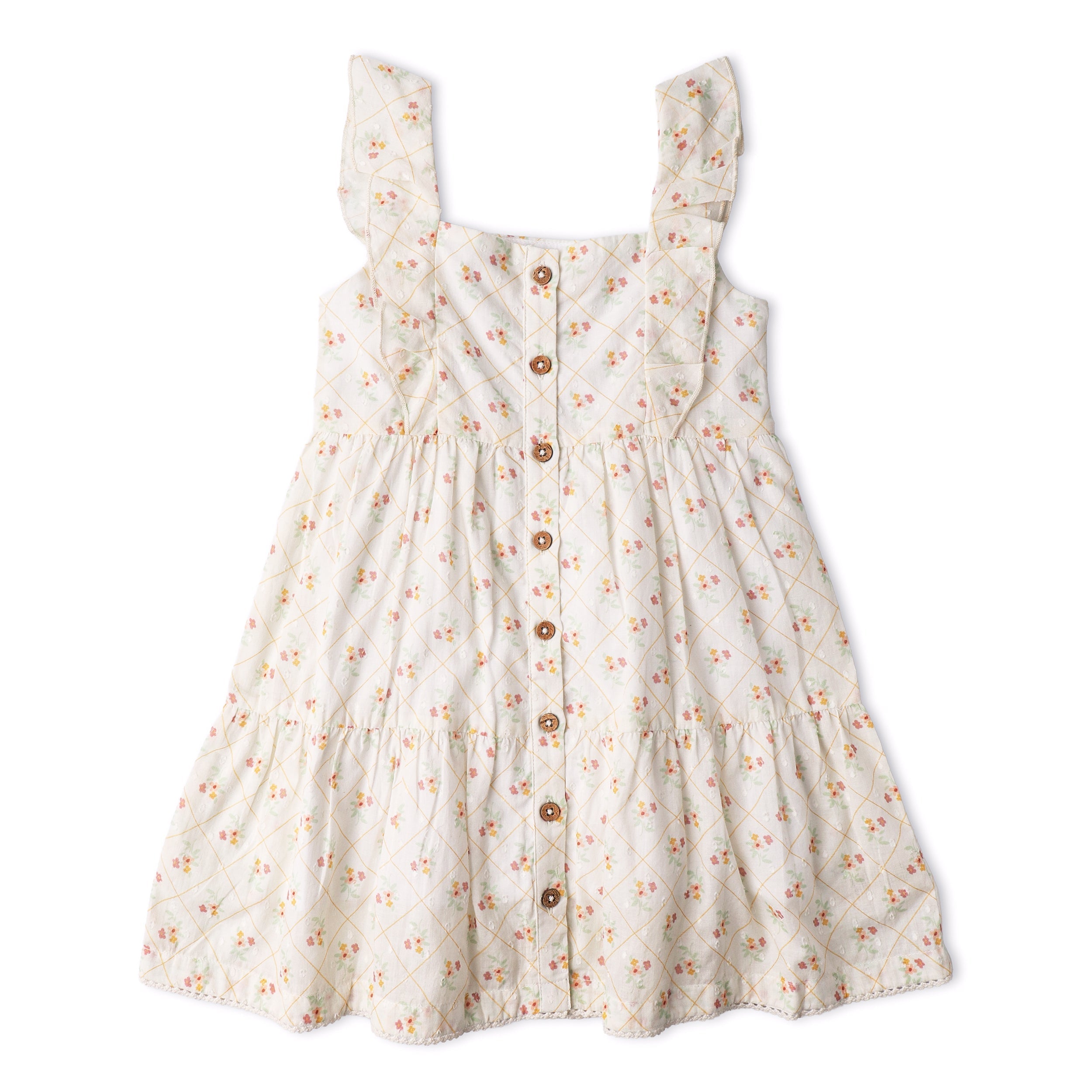 Organic Flutter Buttoned Tiered Dress - Spring Weave - Aaria Tees Aaria Tees
