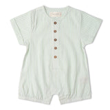 Organic Short Bubble Romper - Basil Stripes - Aaria Tees Aaria Tees