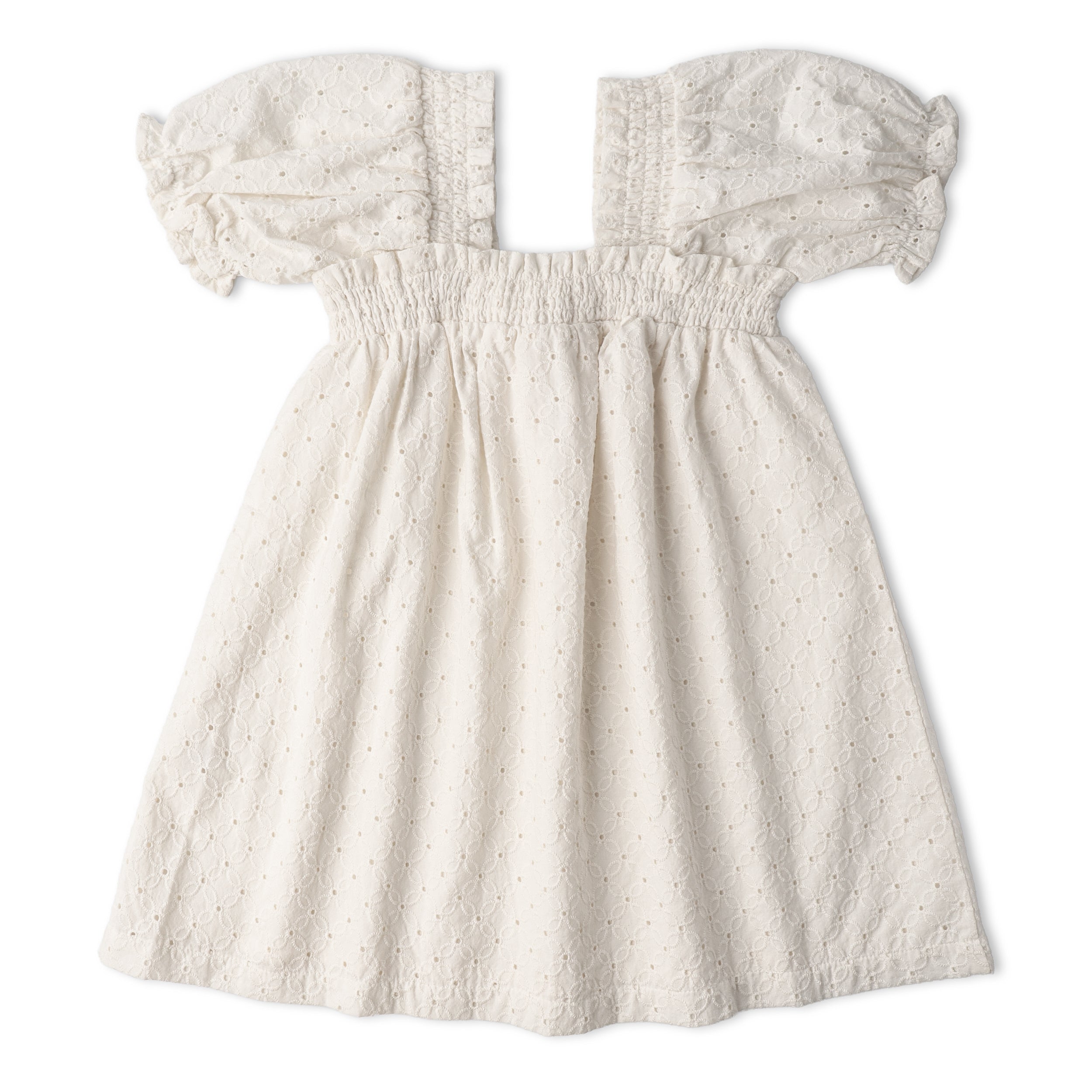Organic Eyelet Bubble Sleeve Dress - Ivory Eyelet - Aaria Tees Aaria Tees