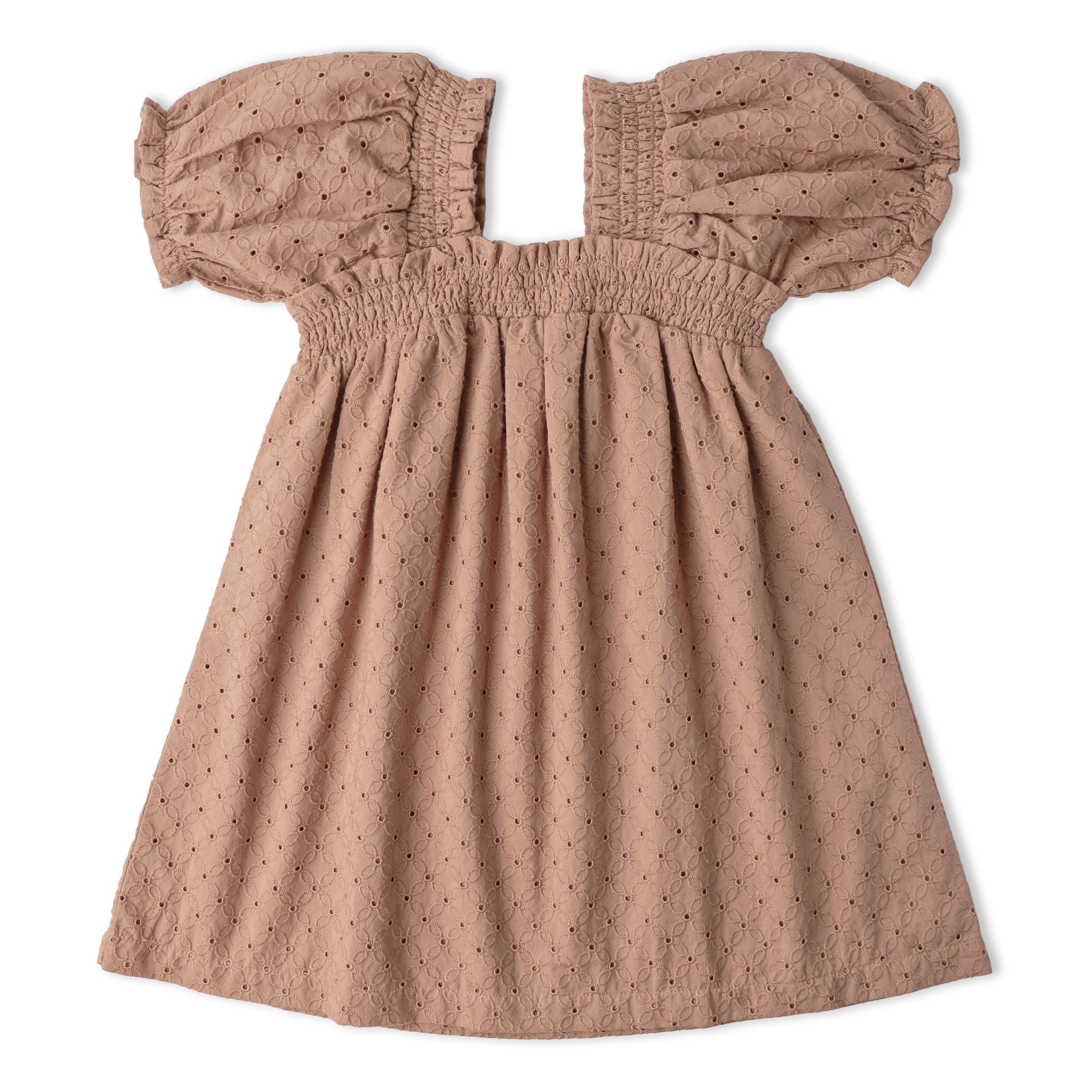 Organic Eyelet Bubble Sleeve Dress - Clay Eyelet - Aaria Tees Aaria Tees