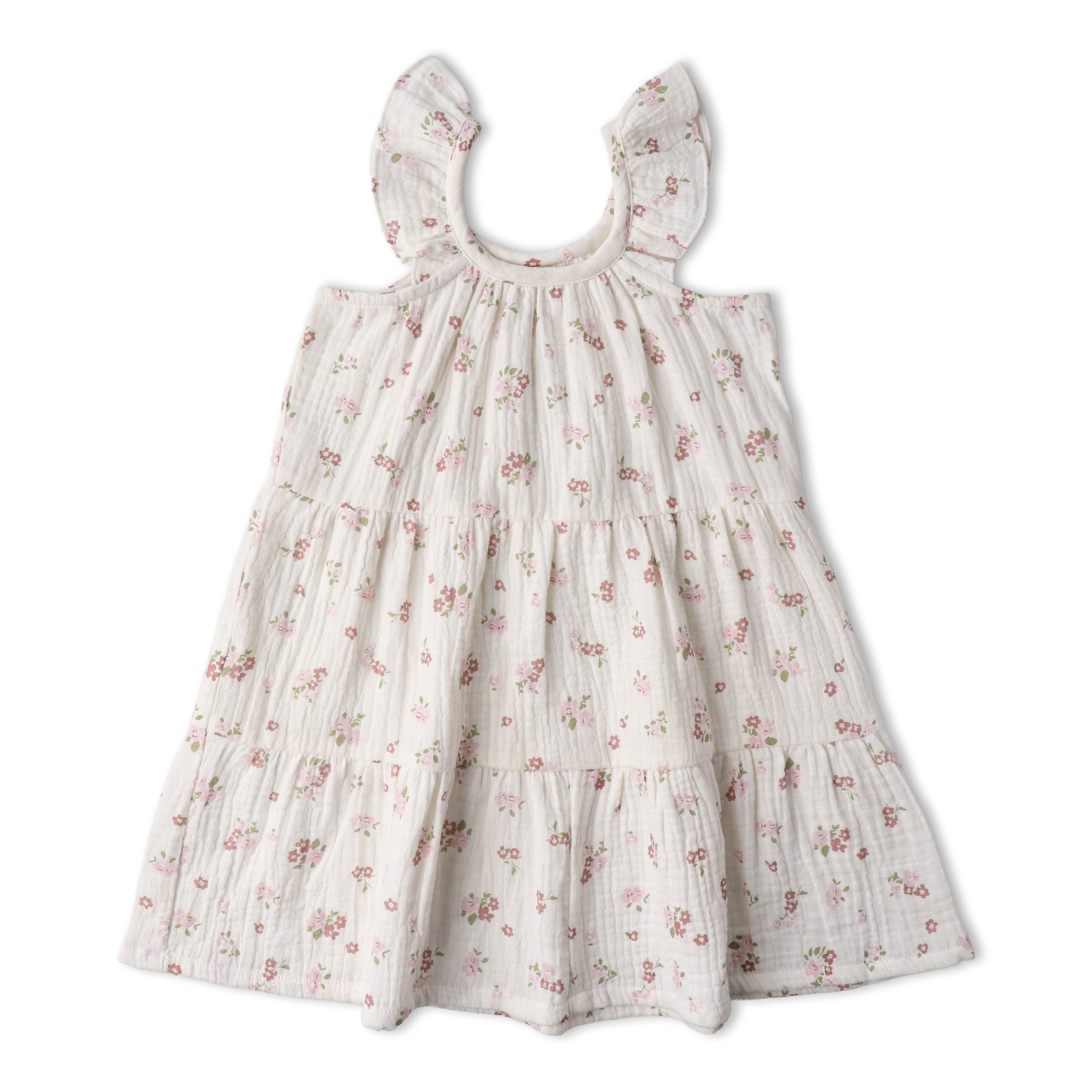 Organic Ruffle Tiered Dress - Blush Floral - Aaria Tees Aaria Tees