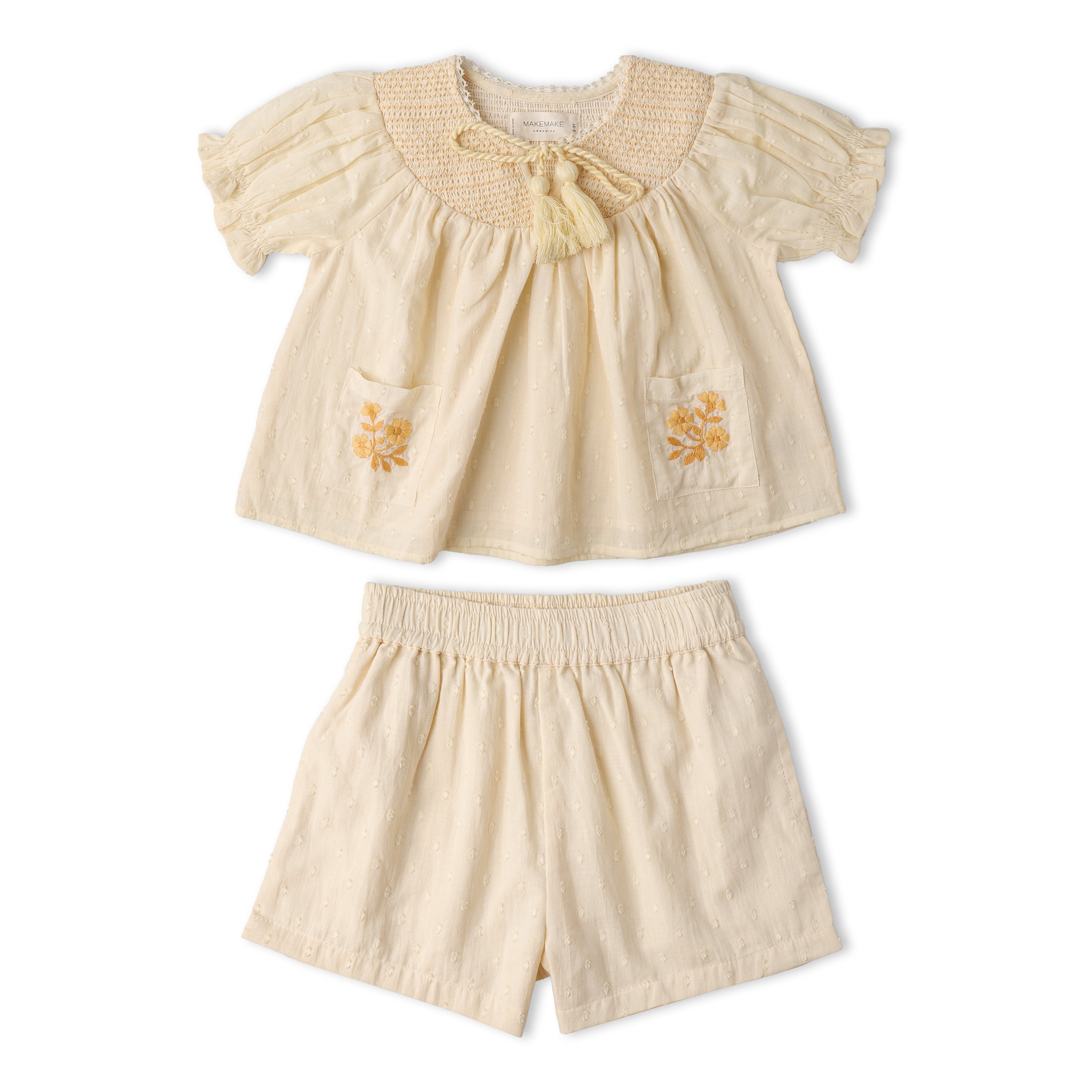 Organic Smocked Top & Shorts Set - Butter Yellow - Aaria Tees Aaria Tees