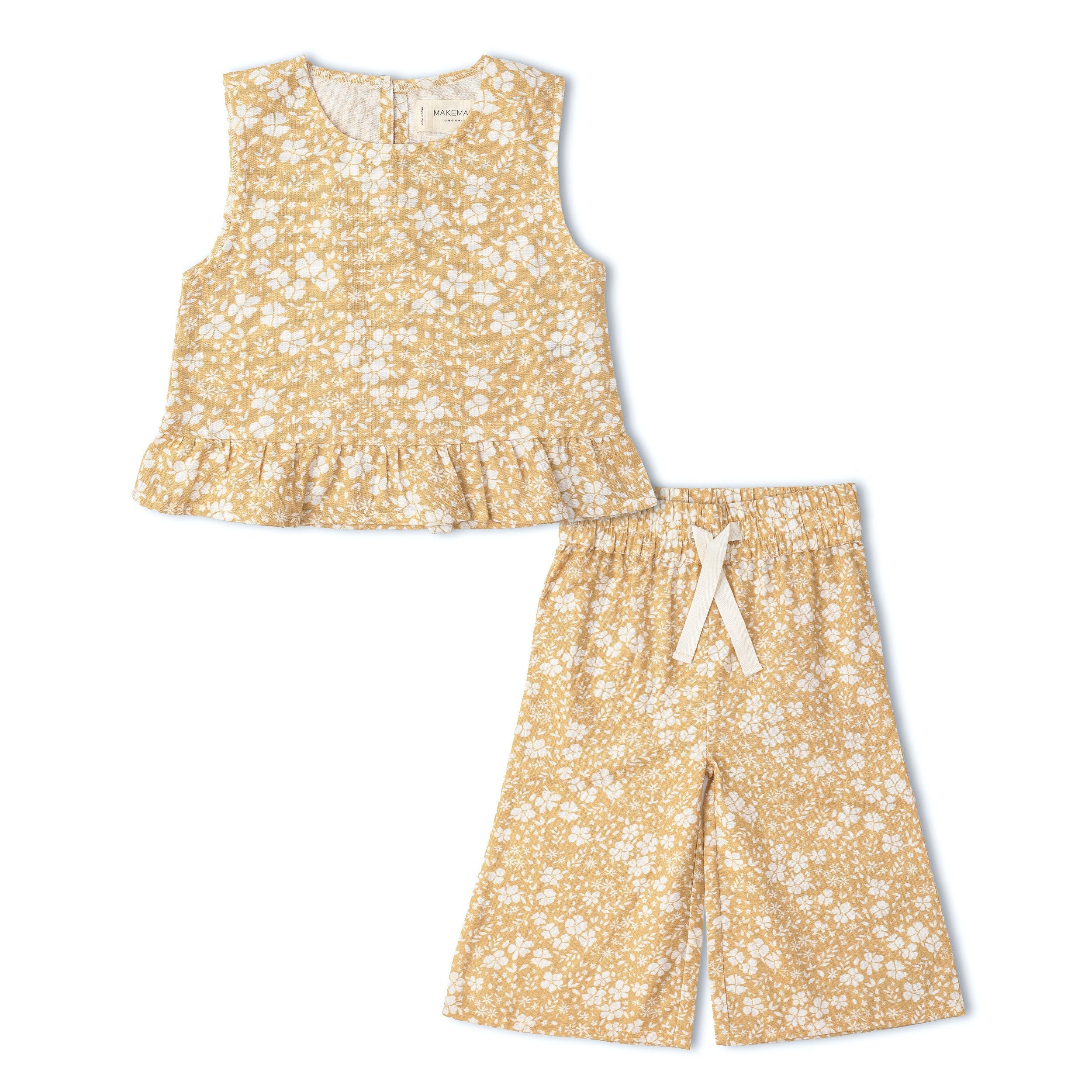 Organic Ruffle Top & Pants Set - Yellow Blossom - Aaria Tees Aaria Tees