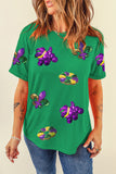 Bright Green Mardi Gras Sequin Patched Graphic Tee Aaria Tees