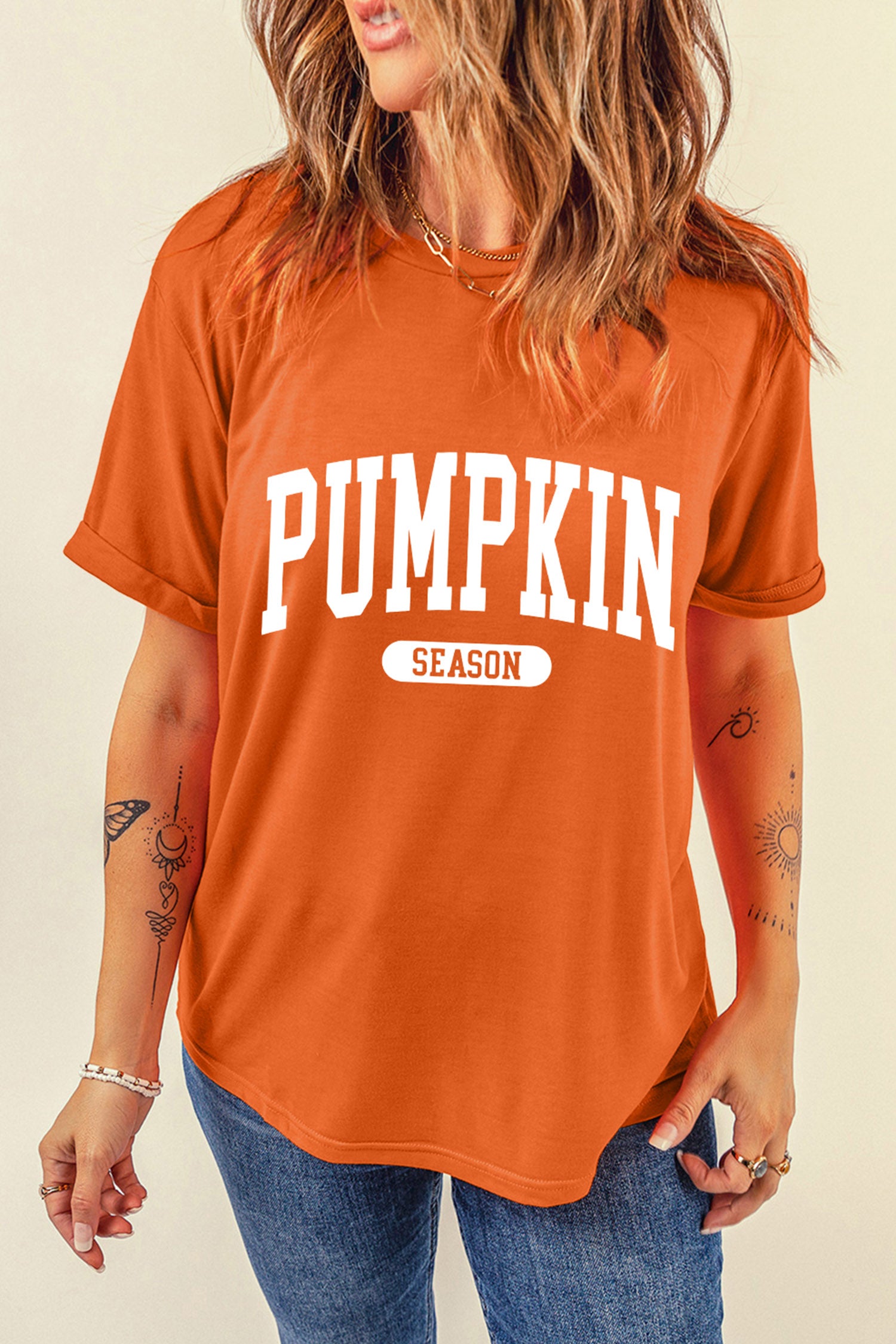 Orange PUMPKIN SEASON Letter Print Relaxed T Shirt - Aaria Tees Aaria Tees