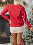 Red Playful Christmas Tree Patched Dropped Shoulder Sweatshirt - Aaria Tees Aaria Tees