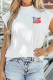 White Patriotic Flag Double Printed Mock Neck Tee Aaria Tees