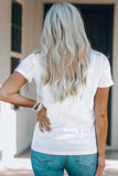 White USA Flag Sequin Patched Round Neck T Shirt Aaria Tees