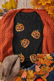 Black Sequin Pumpkin Face Halloween T Shirt - Aaria Tees Aaria Tees