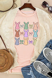 Pink Dotty Bunny Bow Printed Easter Day Fashion T Shirt Aaria Tees