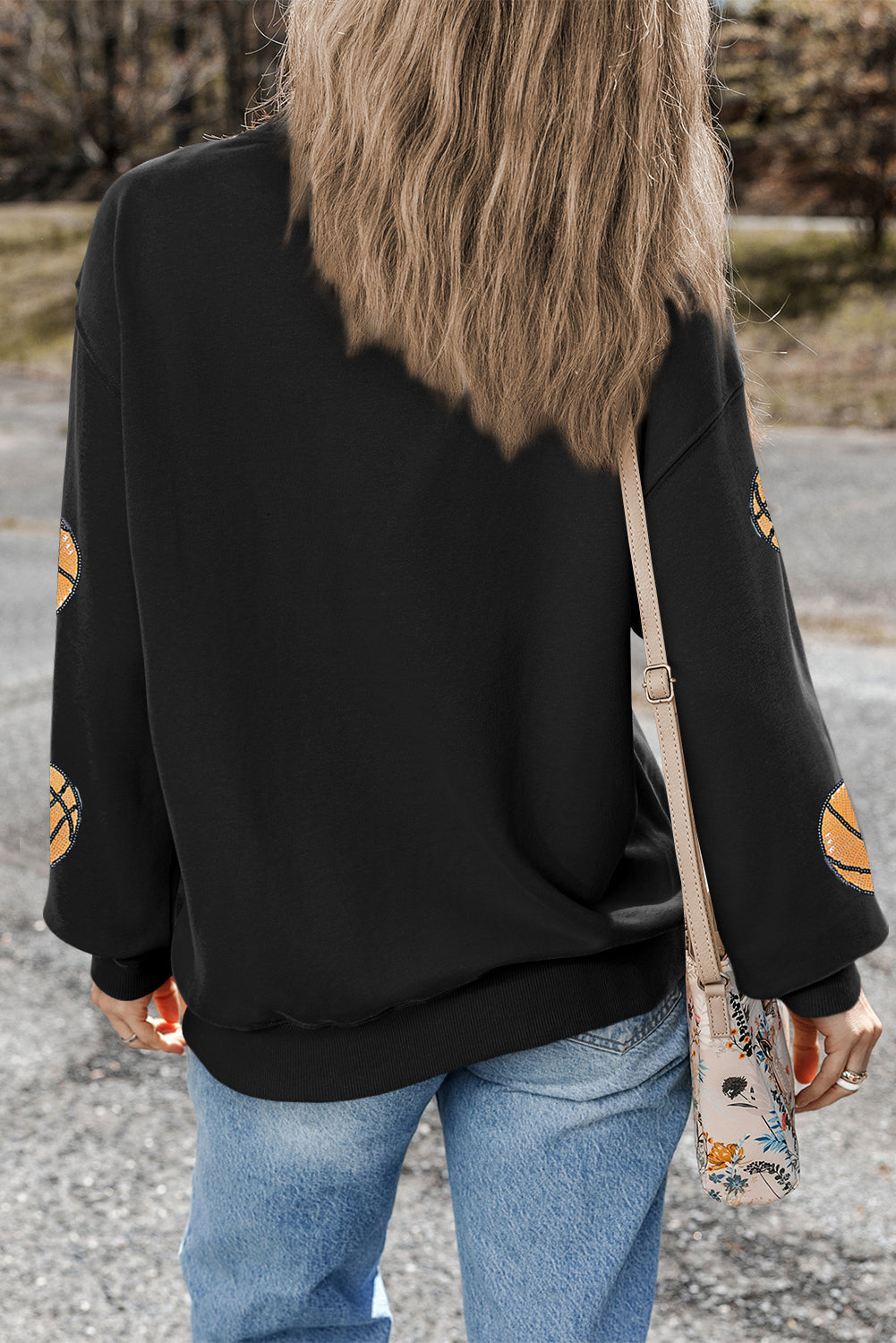 Black Sequin Ball Patched Crewneck Game Day Sweatshirt - Aaria Tees Aaria Tees