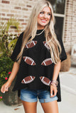 Black Sequin Rugby Football Patched Crewneck Loose T Shirt Aaria Tees