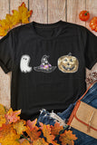 Black Halloween Sequin Pattern Patched Crewneck Tee - Aaria Tees Aaria Tees